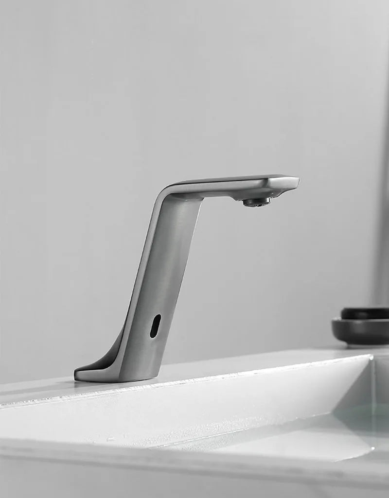 Gun Gray Brass Automatic Touchless Bathroom Basin Faucet Smart Infrared Motion Sensor Single Cold Hand Washing Basin Tap l