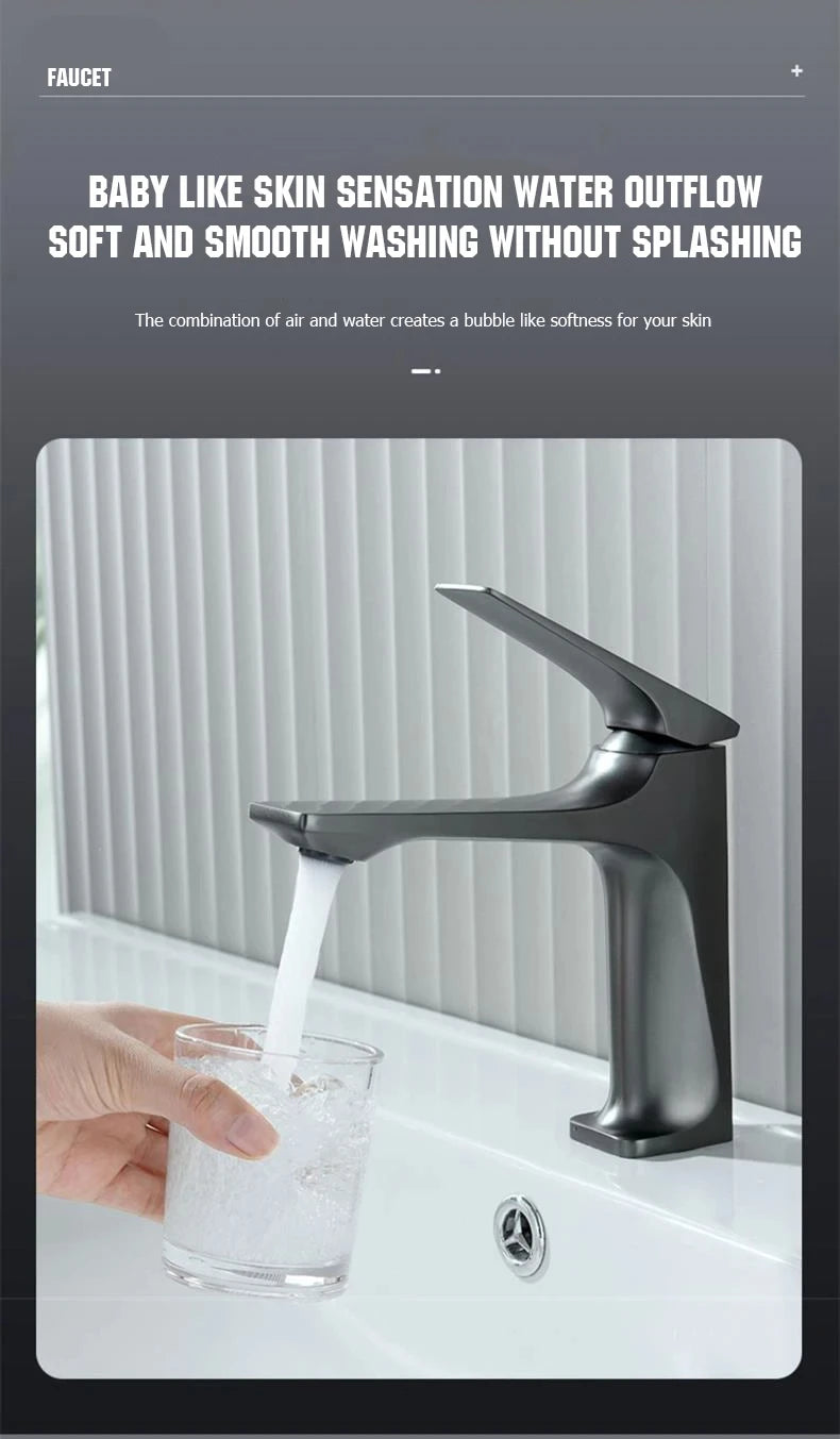 Brass Core Modern Bathroom Sink Faucet Single Handle Deck Mounted  Hot And Cold Mixer