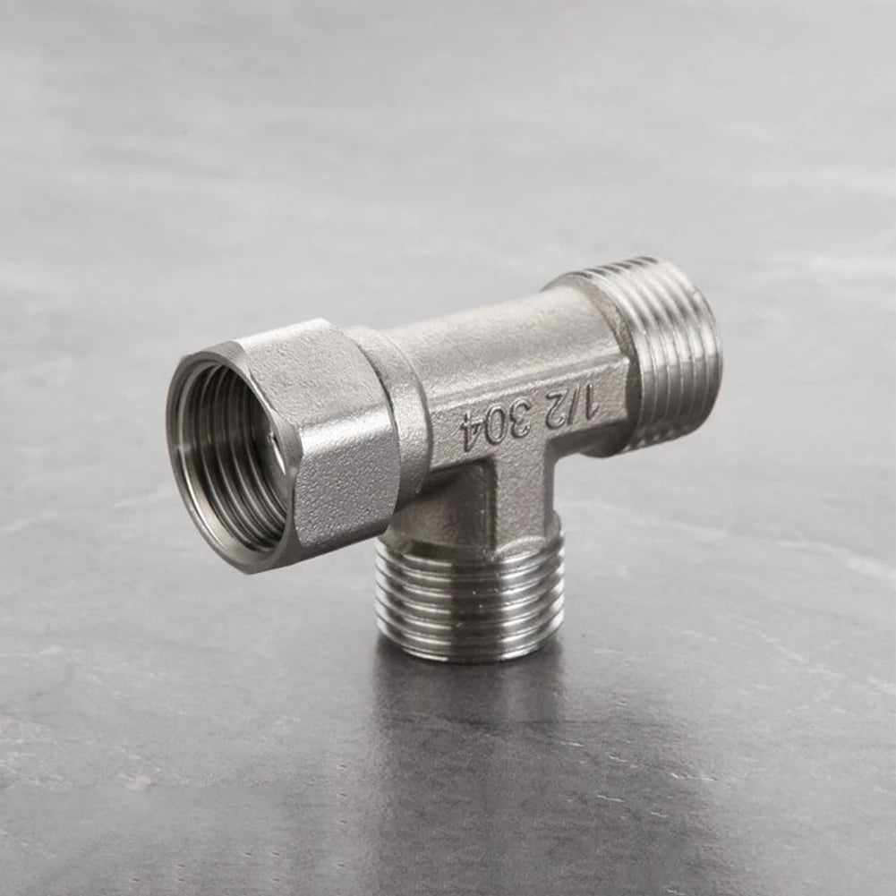 Stainless Steel T Adapter G1/ 2" T-Valve Diverter Valve Three Way Device Hole For Bath Bidet Sprayer Shower