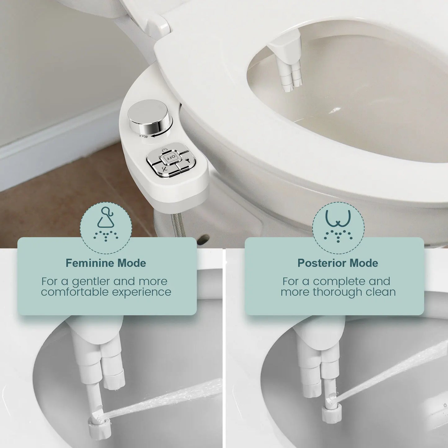 Button Bidet - Non-Electric Self  Cleaning Dual Nozzle (Frontal and Rear Wash) Fresh Water Bidet Toilet Seat Attachment