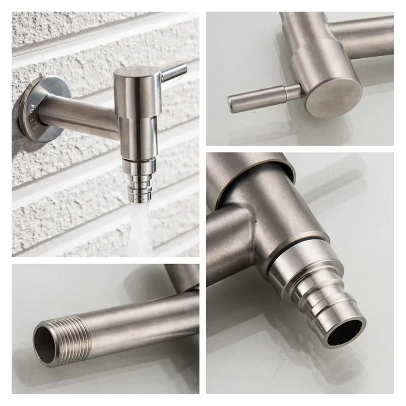 Brushed Outdoor304 Stainless Steel Garden Faucet Wall Mounted  Bibcock Garden Wash Basin