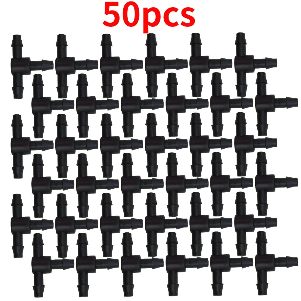 50PCS Plastic Barbed 3-Way TEE Connector for 4/7mm Tubing Watering Pipe Hose Couplings Micro Drip Irrigation Garden Tools