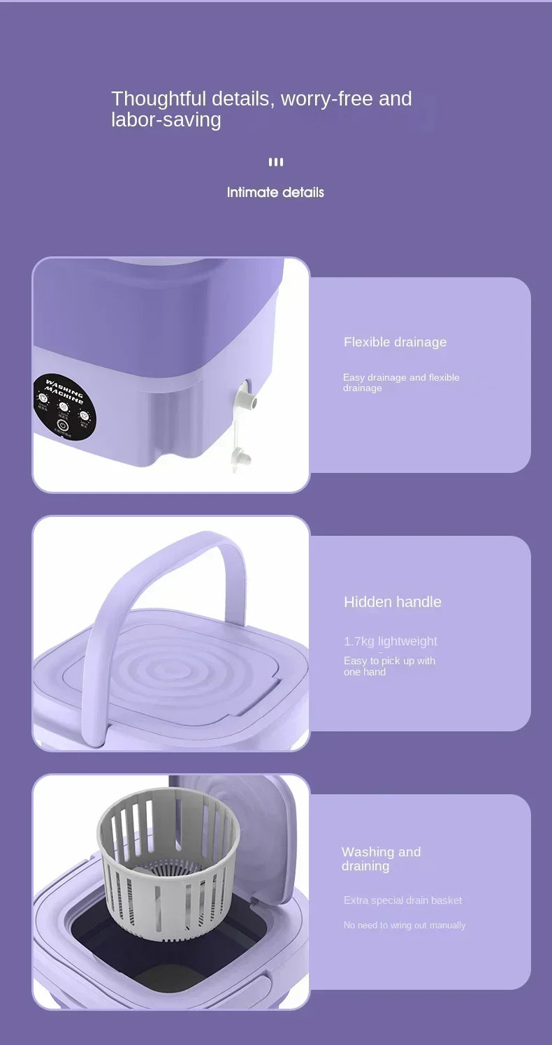 8L Portable Folding Washing Machine Bucket for ,Small Travel Washing Machine
