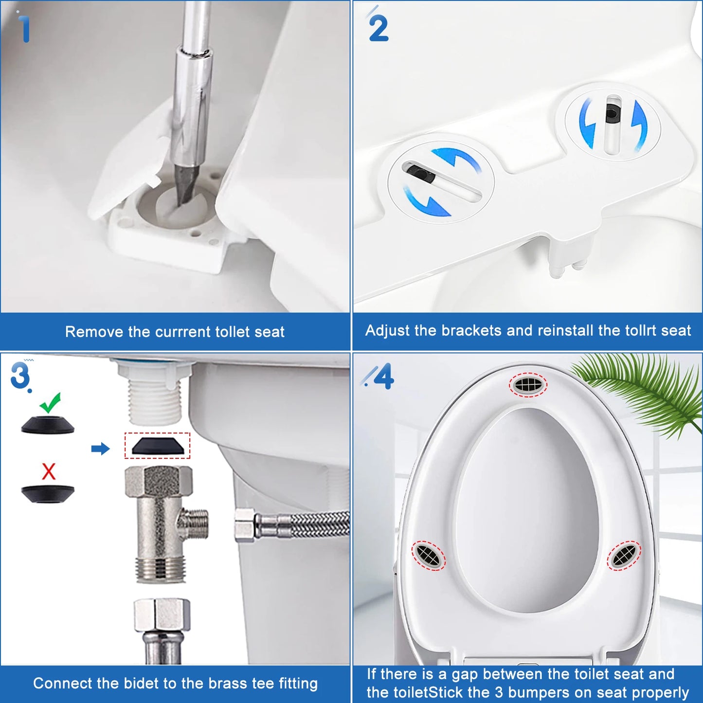 Non-Electric Bidet Toilet Seat Attachment with Pressure Controls, Retractable Self-Cleaning Dual Nozzles for Frontal & Rear Wash