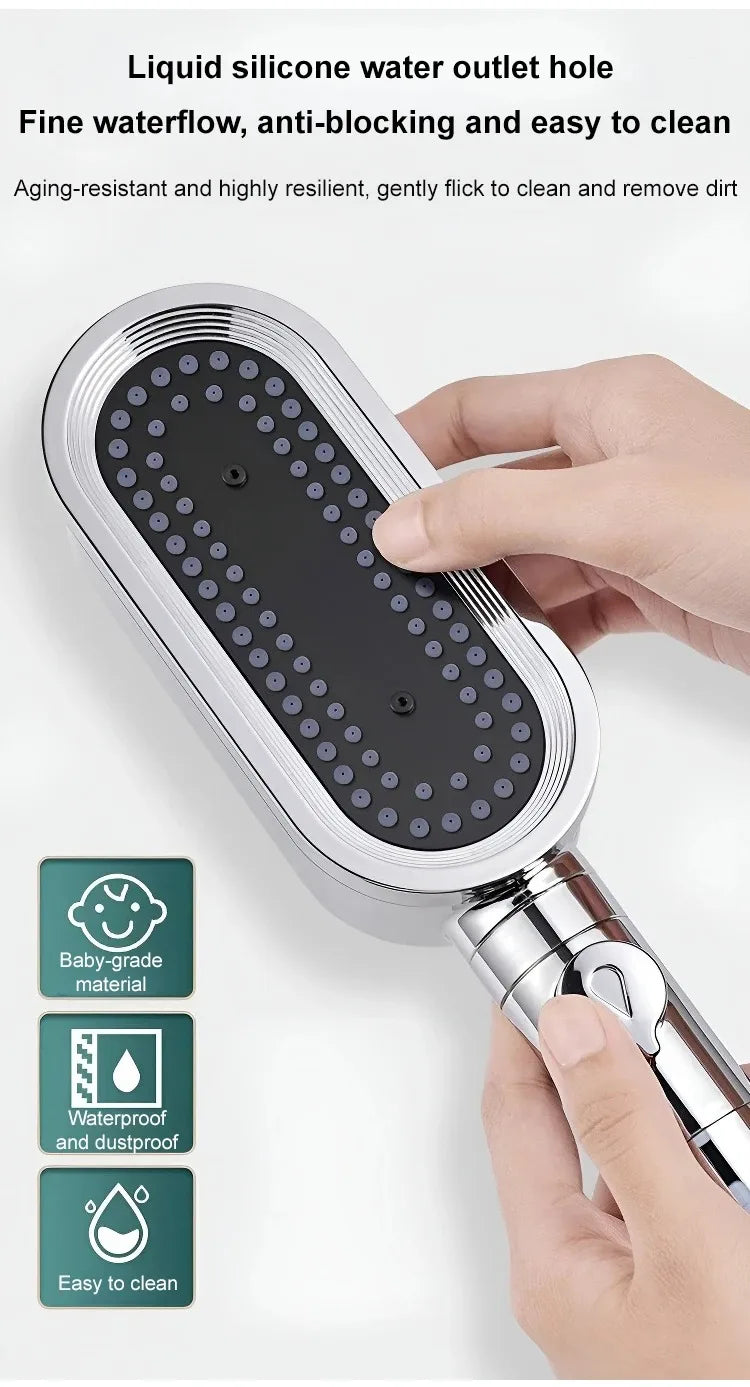 High Pressure Shower Head 3 Modes Adjustable Spray with Massage Brush Filter