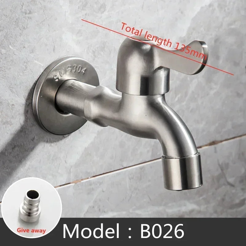 Brushed Outdoor304 Stainless Steel Garden Faucet Wall Mounted  Bibcock Garden Wash Basin