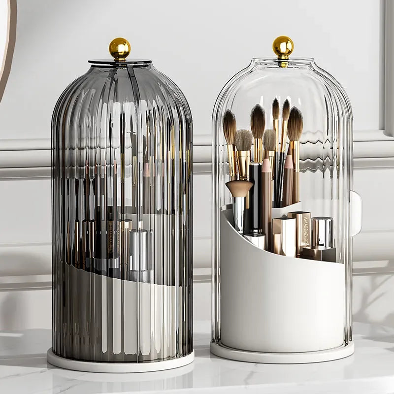 360° rotary makeup brush holder with cover Luxury cosmetics storage box
