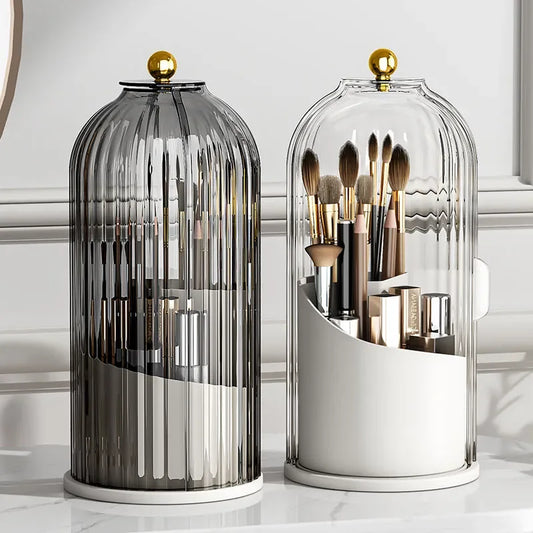 360° rotary makeup brush holder with cover Luxury cosmetics storage box