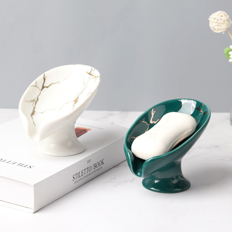 ceramic Leay shower soap holder, drain hole tray