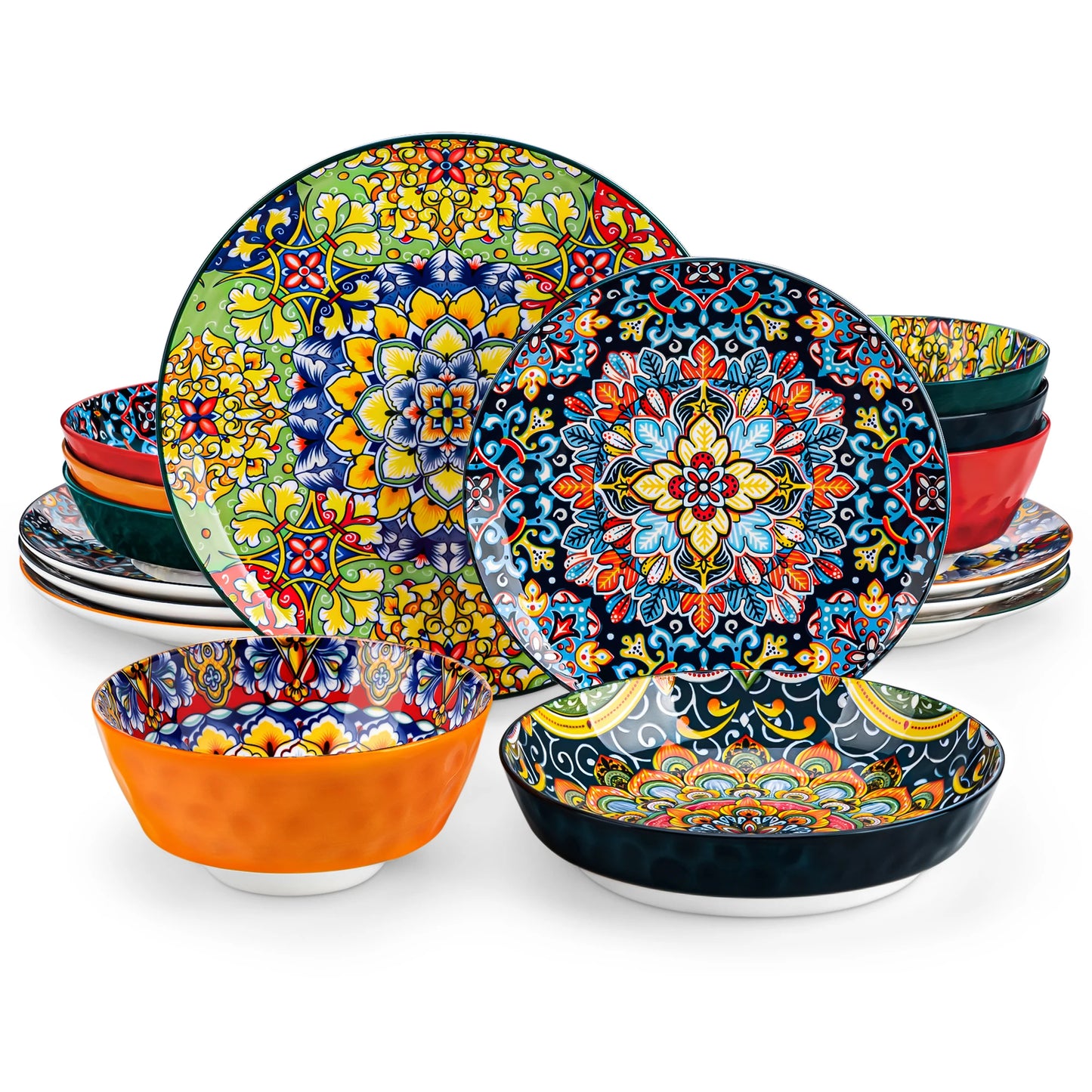 12/16/18/24 Piece Ceramic Dinnerware Set Stoneware Bohemian Style