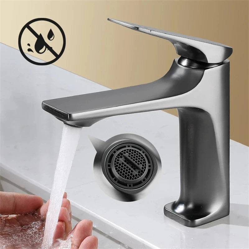 Brass Core Modern Bathroom Sink Faucet Single Handle Deck Mounted  Hot And Cold Mixer