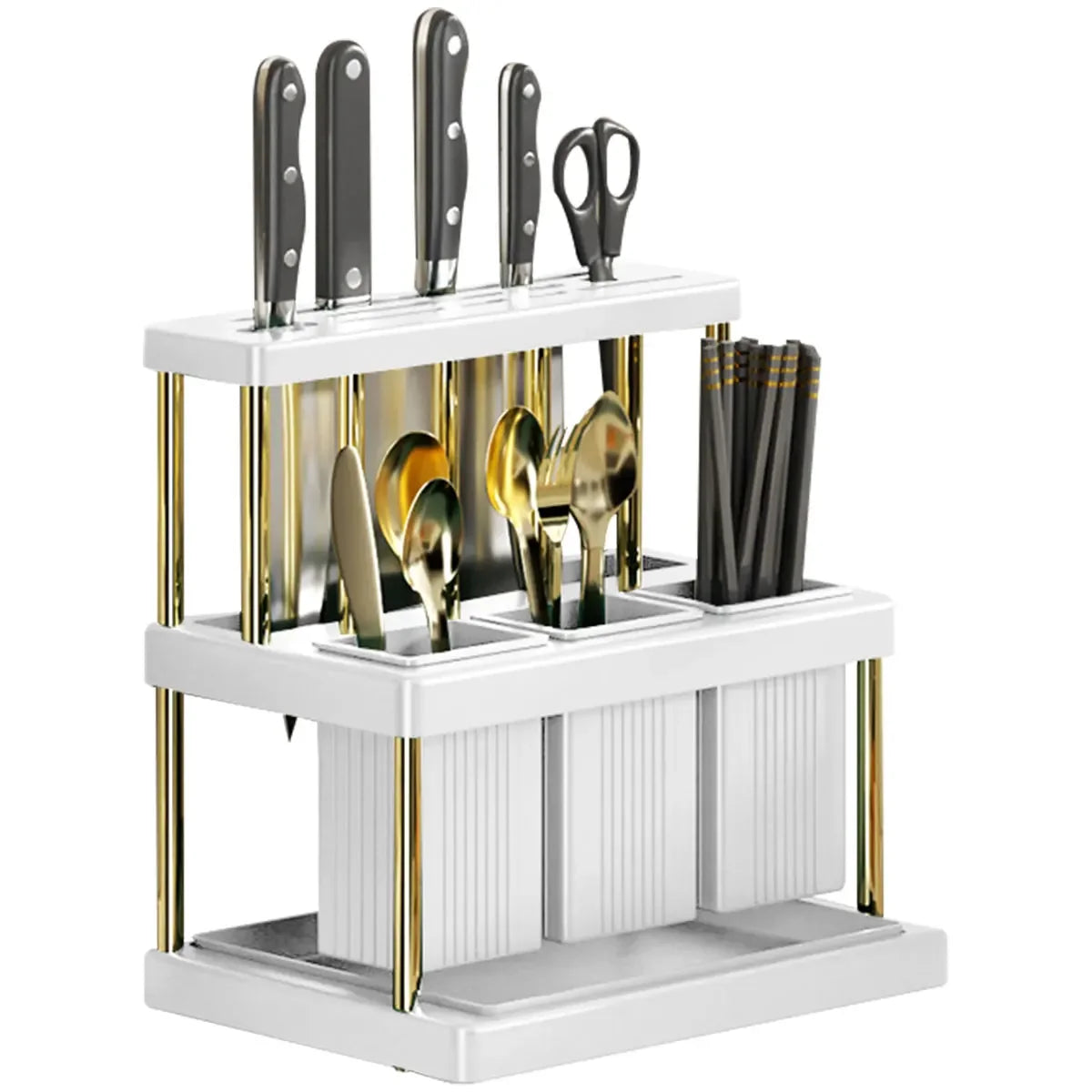 Kitchen Knife Holder Multi-Function Cutter and Cutlery Drainer Rack PP Space Saving Kitchen Utensil Organizer Rack