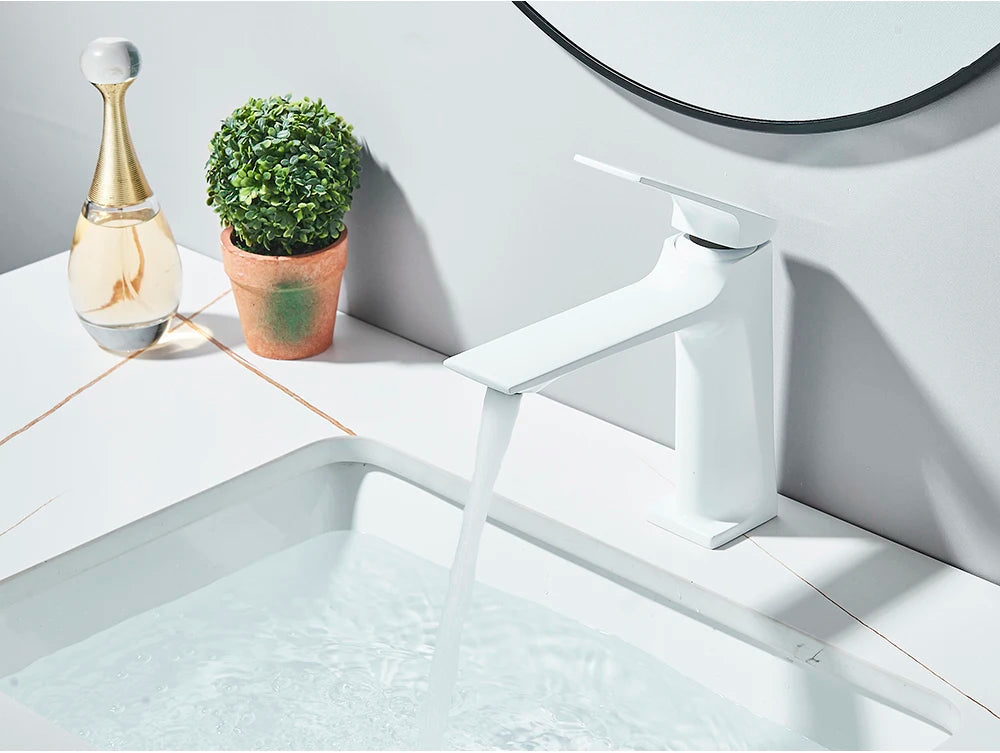 Black Bathroom Faucet Deck Mounted Bathroom Sink Mixer Tap Single Lever Faucets Chrome/White/Grey/Brushed Gold