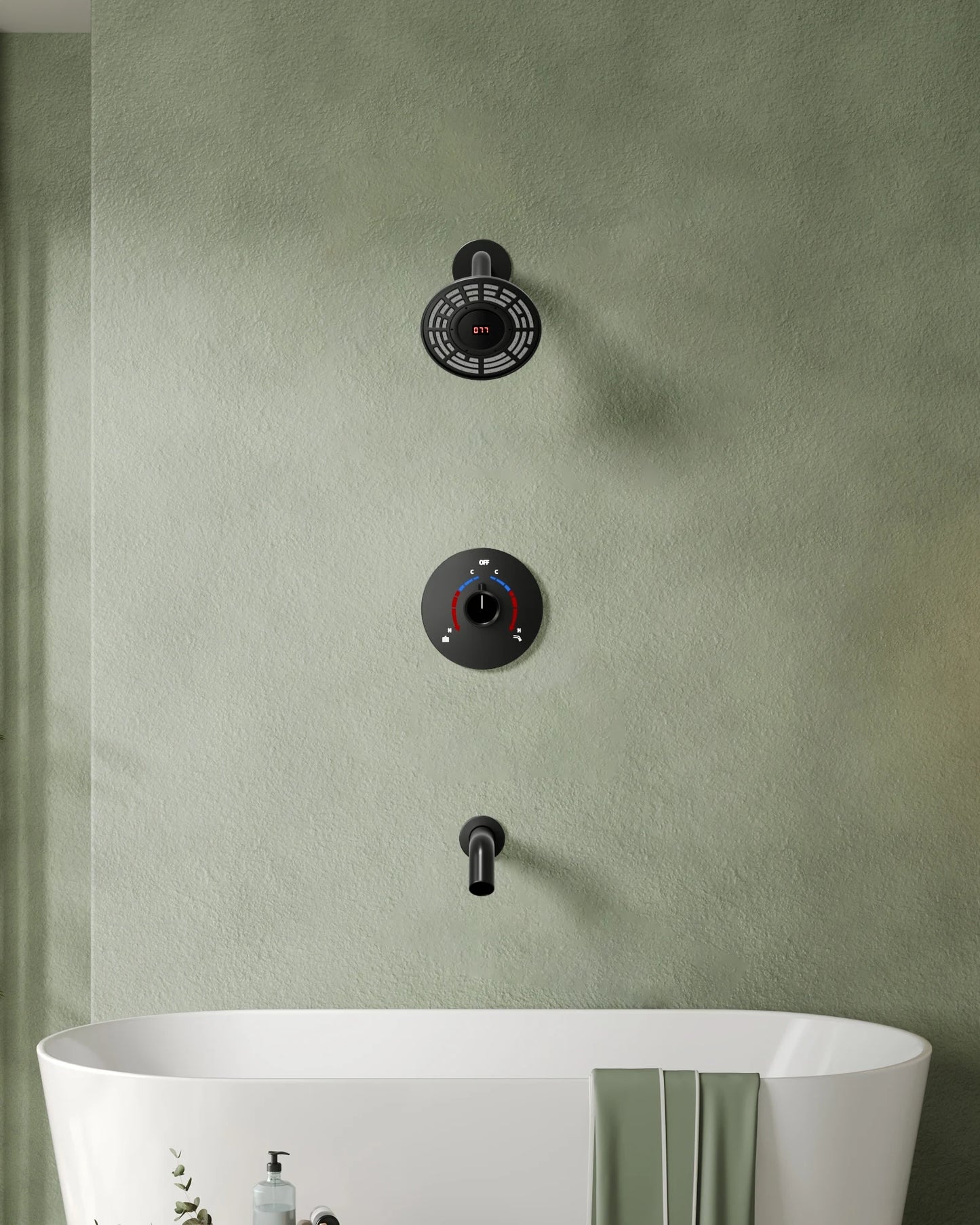 EVERSTEIN LED Light Shower Head System Shower Faucet Set with Brass Balanced Valve Wall Mount Tub Faucet