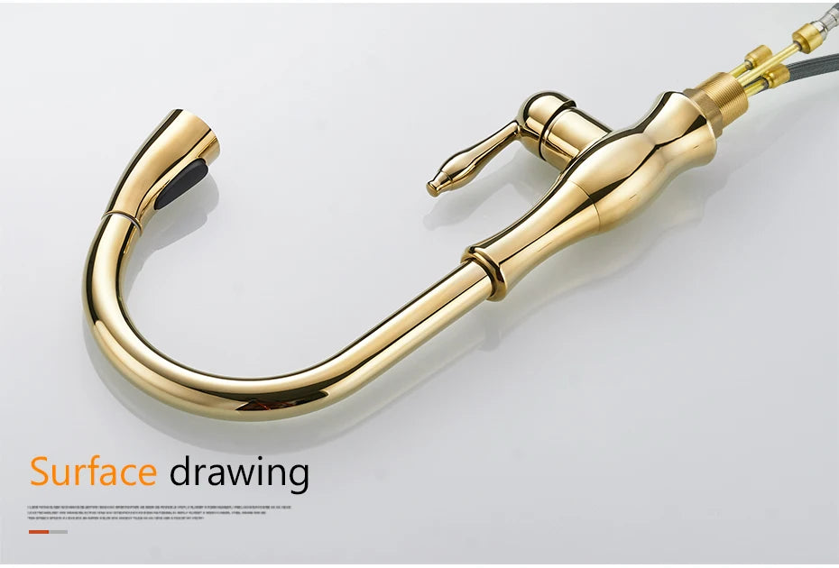 Gold Kitchen Faucets Silver Single Handle Pull Out Kitchen Tap Single Hole Water Mixer