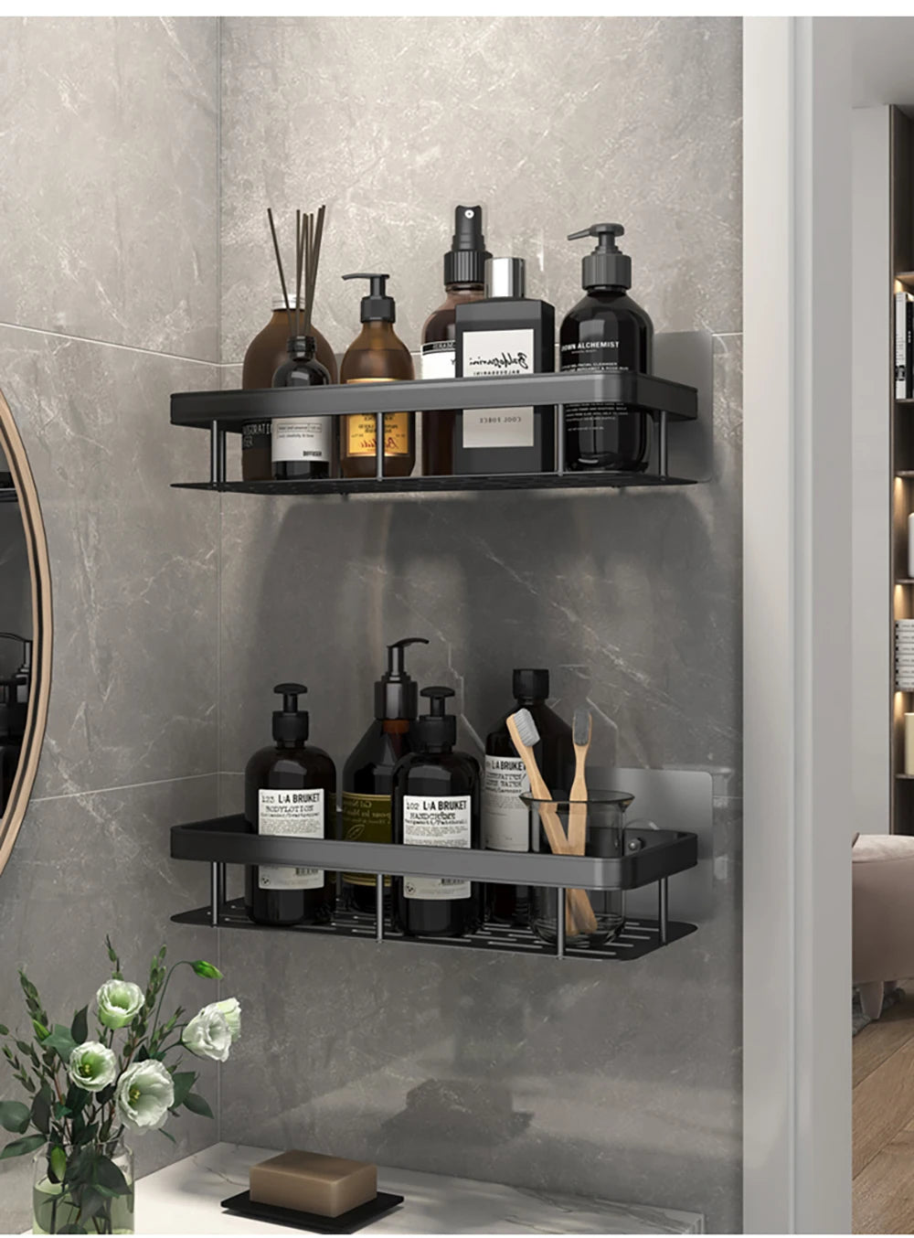 Bathroom Shelf Bathroom  Rack, Wall Shelves, No Drill Shelf