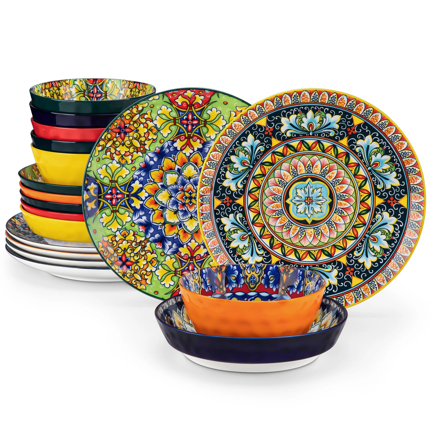 12/16/18/24 Piece Ceramic Dinnerware Set Stoneware Bohemian Style