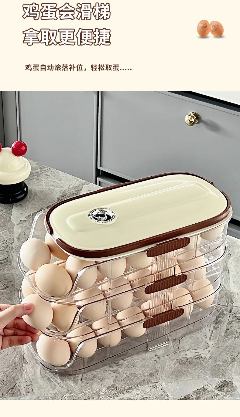 Household Multi-layer Automatic Rolling Egg Storage Box Kitchen Egg Rack Tray Refrigerator Timing Special Egg Carton
