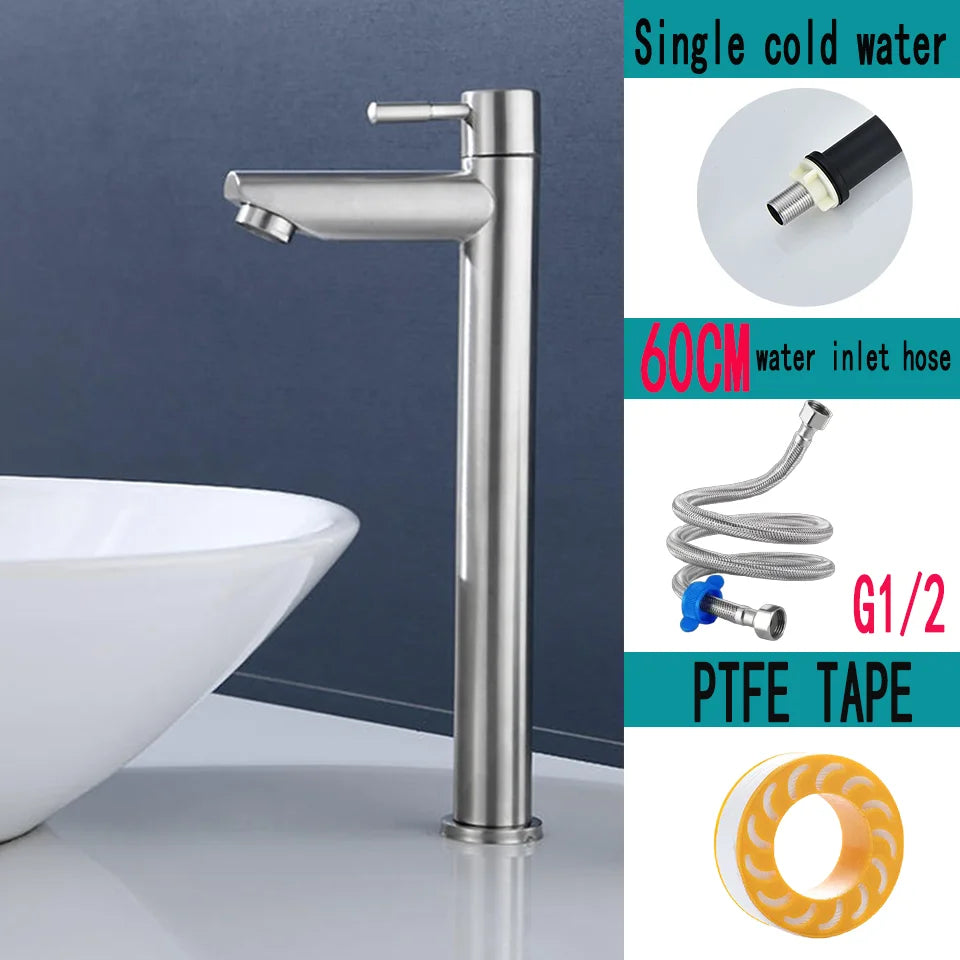 Stainless steel washbasin faucet. Single cold water