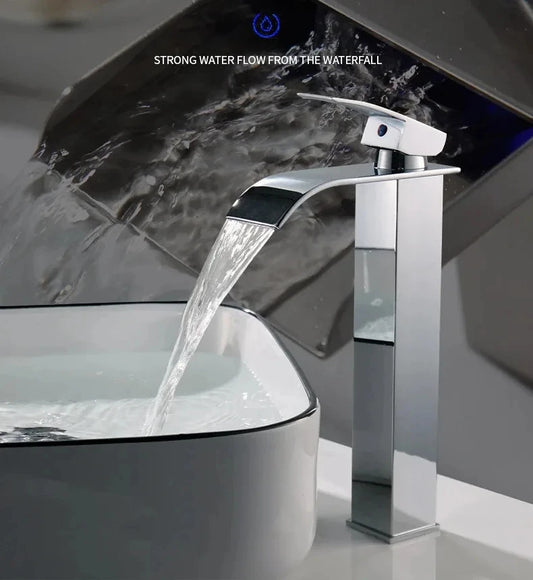 Copper core waterfall stainless steel basin faucet, hot and cold dual control faucet