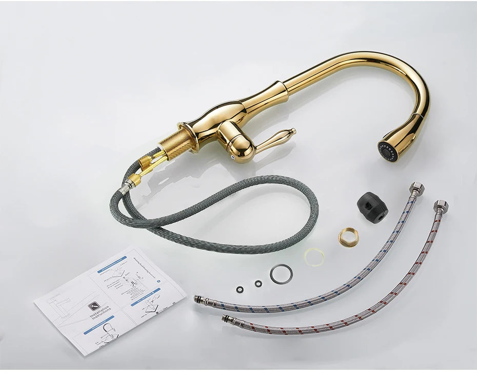 Gold Kitchen Faucets Silver Single Handle Pull Out Kitchen Tap Single Hole Water Mixer
