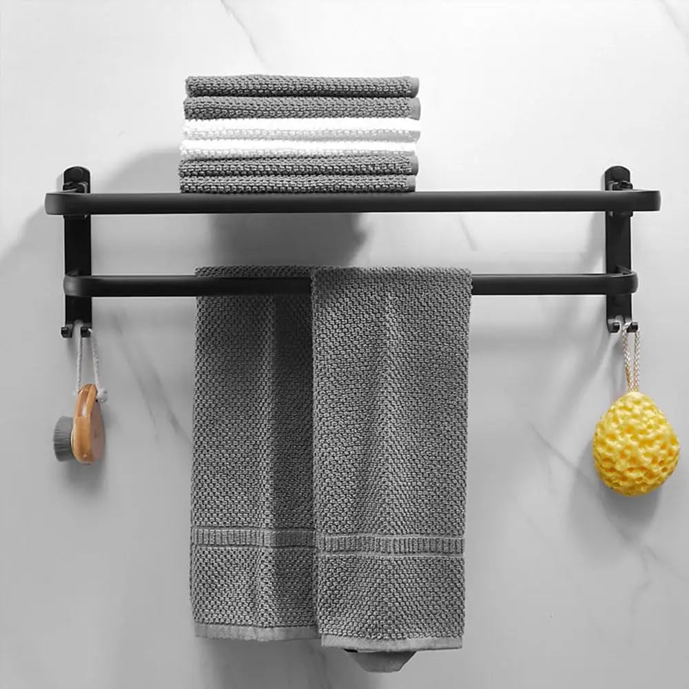 50CM Matte Black Folding Holder With Hook ,Towel Holder, Wall Mount Aluminum Towel Rack