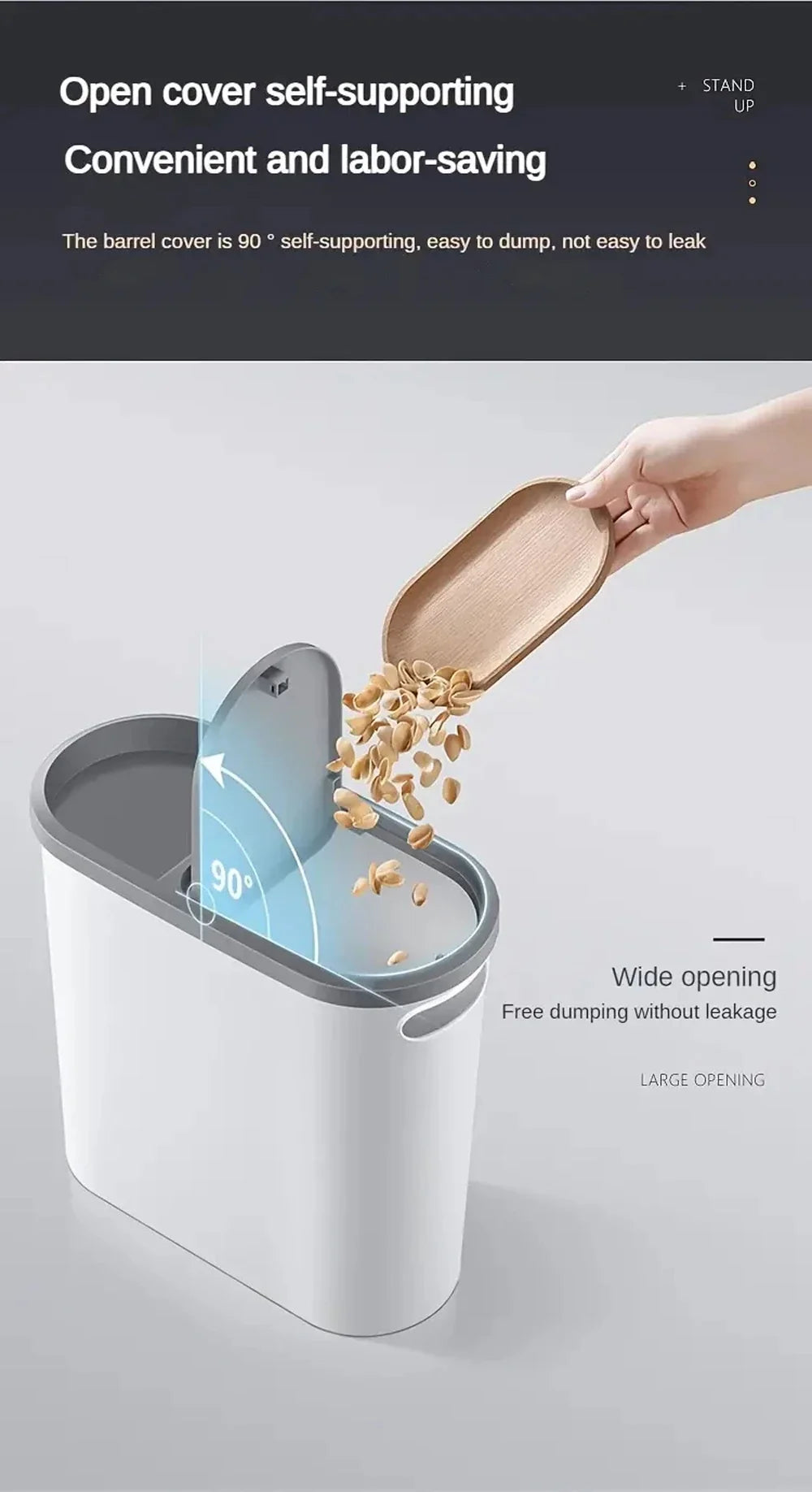 Plastic Trash Can with Lid Compact Press-Type Top Space-Saving Design for Bathroom Kitchen Living Room