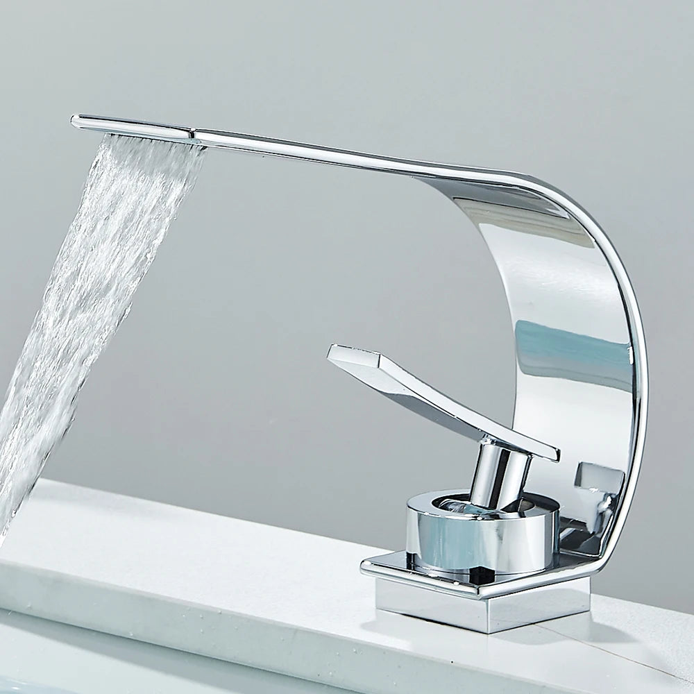 Waterfall Bathroom Sink Faucet Single Handle Basin Faucet Hot Cold Water Mixer