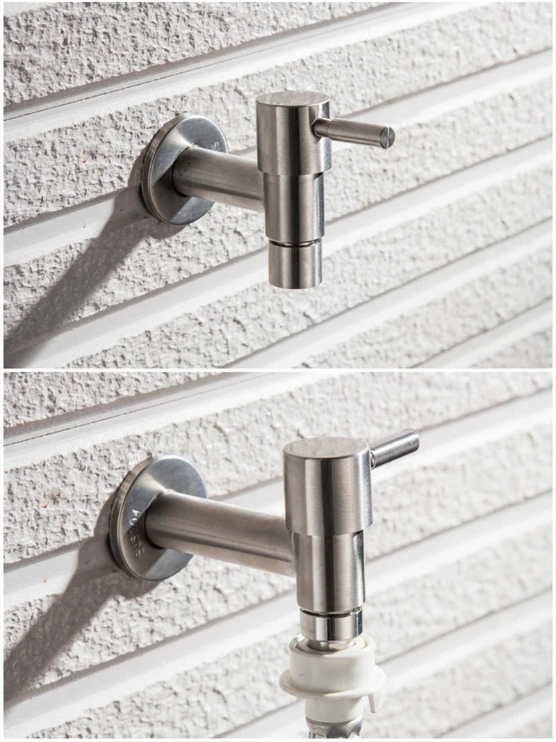 Brushed Outdoor304 Stainless Steel Garden Faucet Wall Mounted  Bibcock Garden Wash Basin