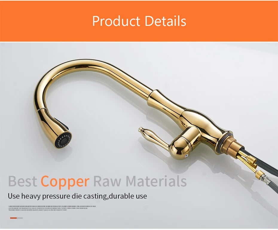 Gold Kitchen Faucets Silver Single Handle Pull Out Kitchen Tap Single Hole Water Mixer