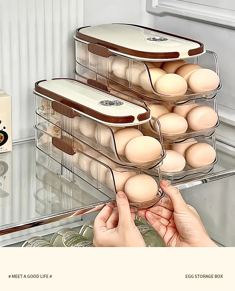 Household Multi-layer Automatic Rolling Egg Storage Box Kitchen Egg Rack Tray Refrigerator Timing Special Egg Carton