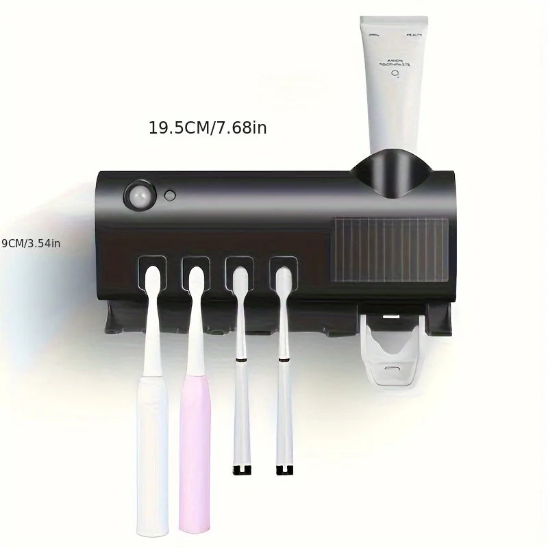 White Smart Toothbrush Holder Auto Dispenser USB Charging Wall Mount