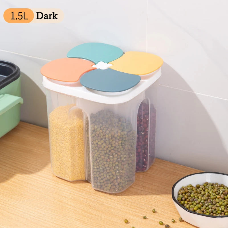 Kitchen Cereals Storage Box Plastic 4 grids ,Food Container Moisture-proof