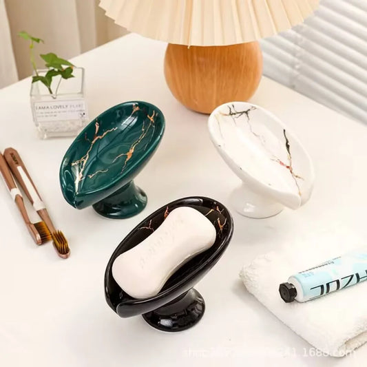 ceramic Leay shower soap holder, drain hole tray