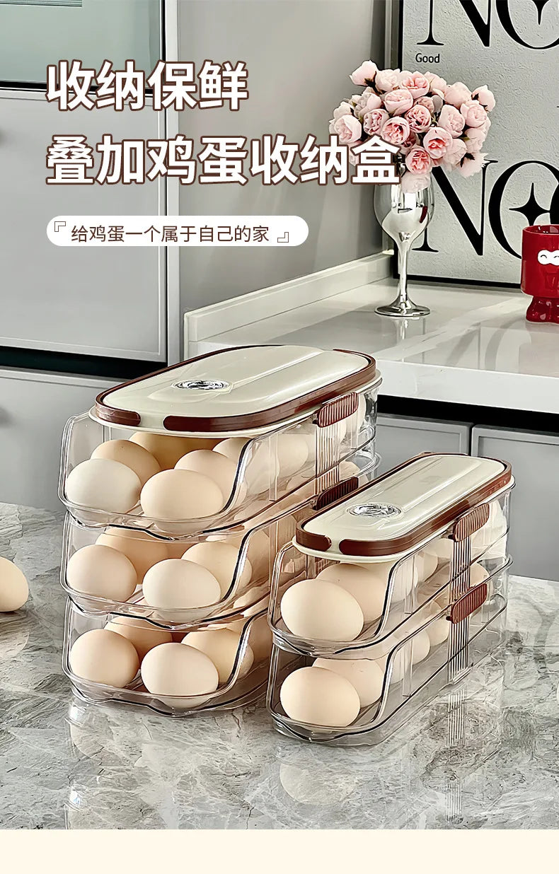 Household Multi-layer Automatic Rolling Egg Storage Box Kitchen Egg Rack Tray Refrigerator Timing Special Egg Carton