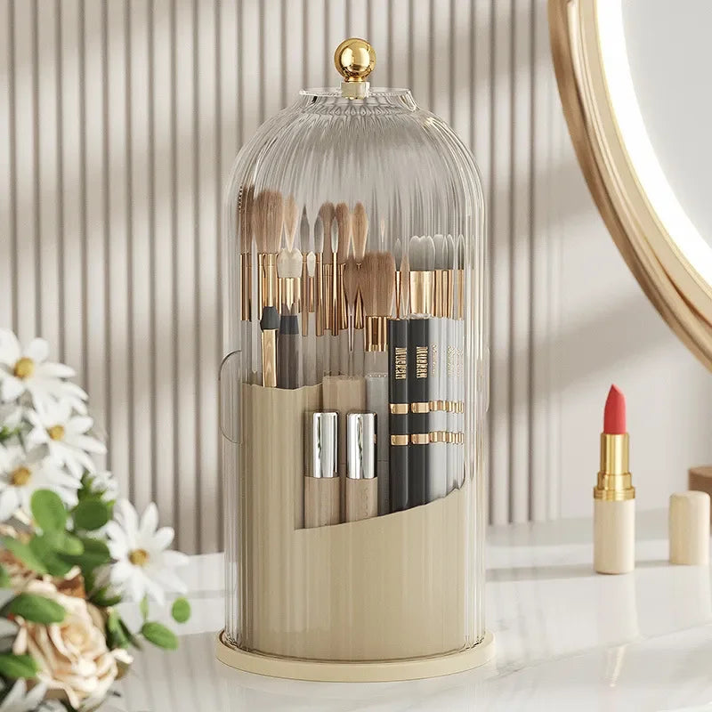 360° rotary makeup brush holder with cover Luxury cosmetics storage box