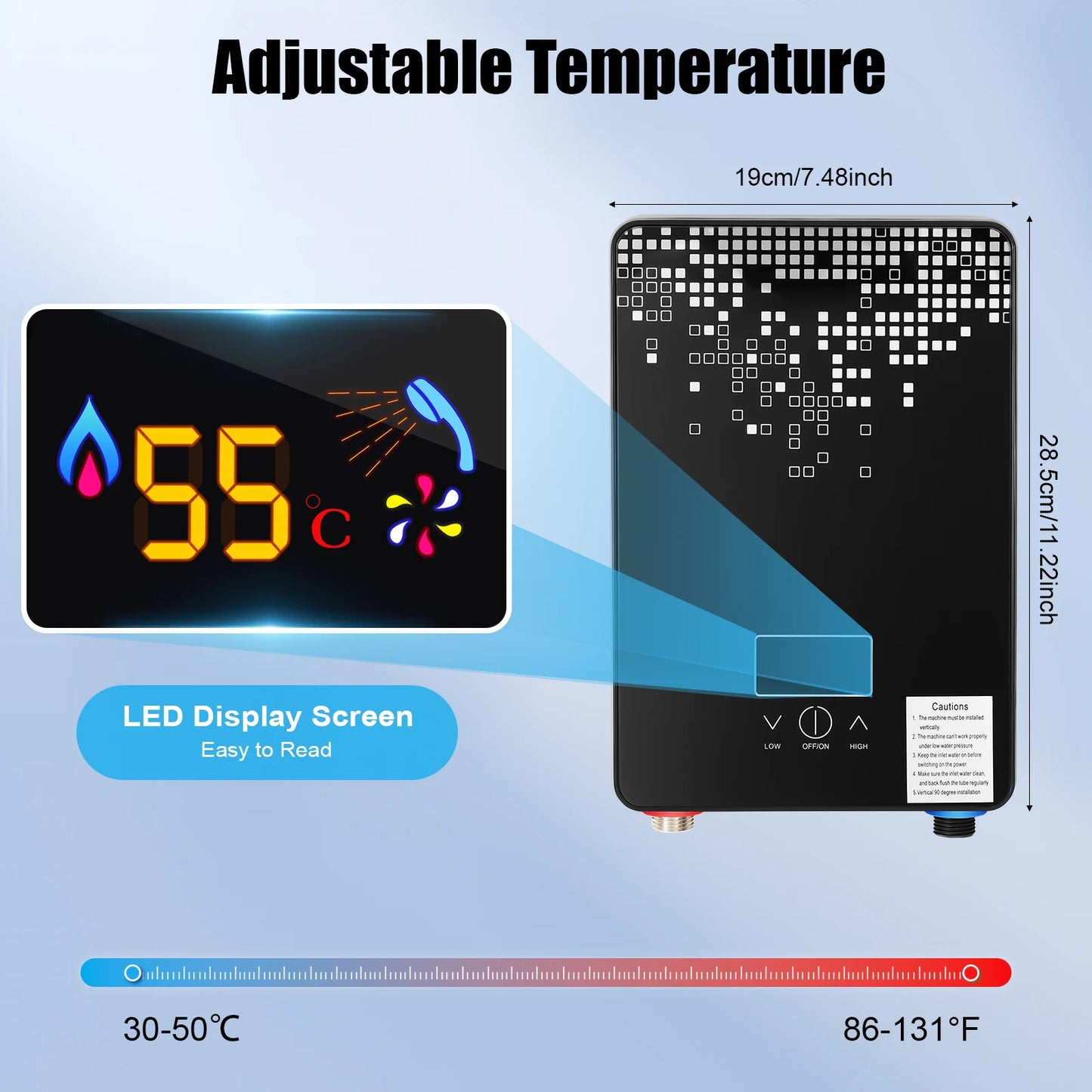 Electric Water Heater 6.5kW Instant Hot Water Heater with Digital Display for Bathroom-220V Black Bathroom Shower Hot Water Set