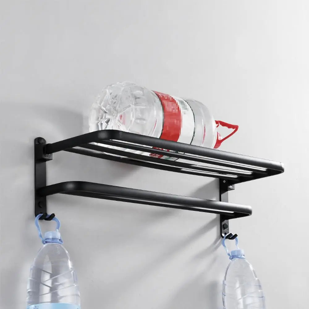 50CM Matte Black Folding Holder With Hook ,Towel Holder, Wall Mount Aluminum Towel Rack