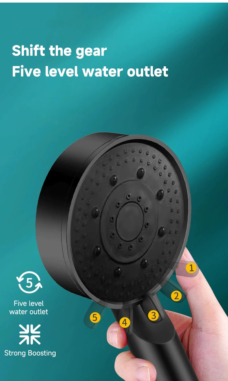5 Modes Pressure Boost Shower Head Multifunction Adjustable Large Water Shower