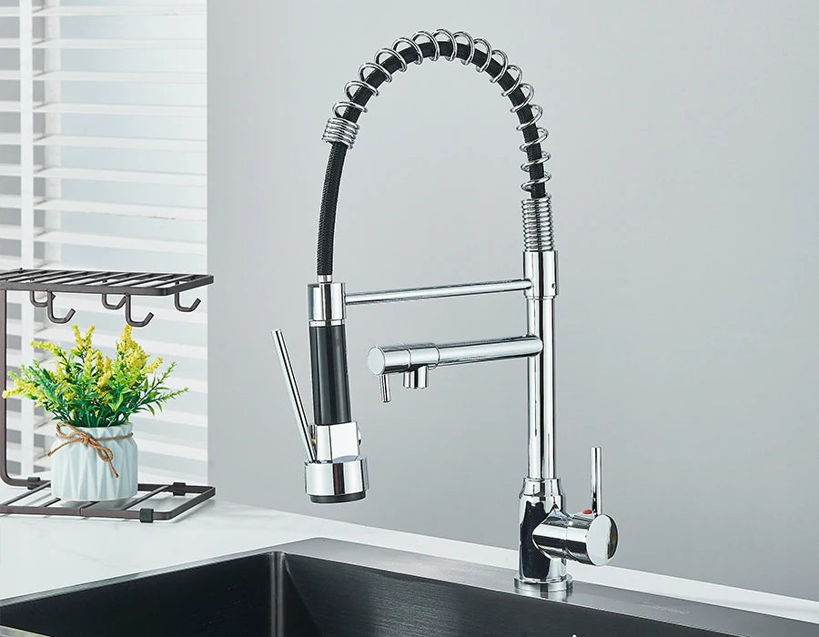 Pull Down Spring Kitchen Faucet Single Lever Hot Cold Mixer