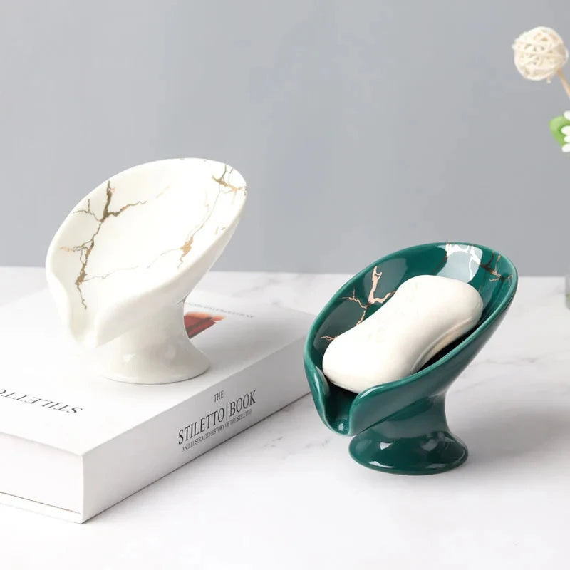 ceramic Leay shower soap holder, drain hole tray