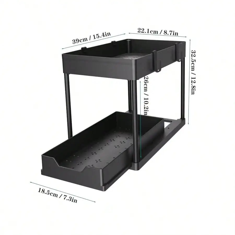 Under Sink Organizer, 2 Tier Bathroom Cabinet Organizer with Sliding Basket, Multi-Purpose Under Sink Organizers and Storage