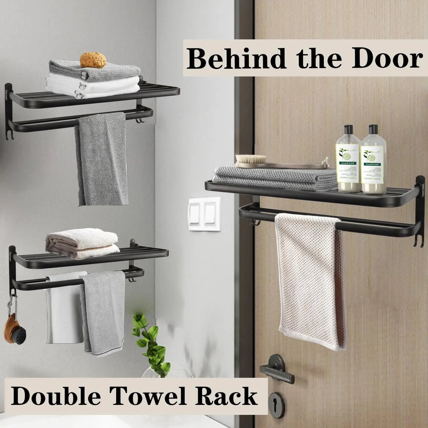 50CM Matte Black Folding Holder With Hook ,Towel Holder, Wall Mount Aluminum Towel Rack