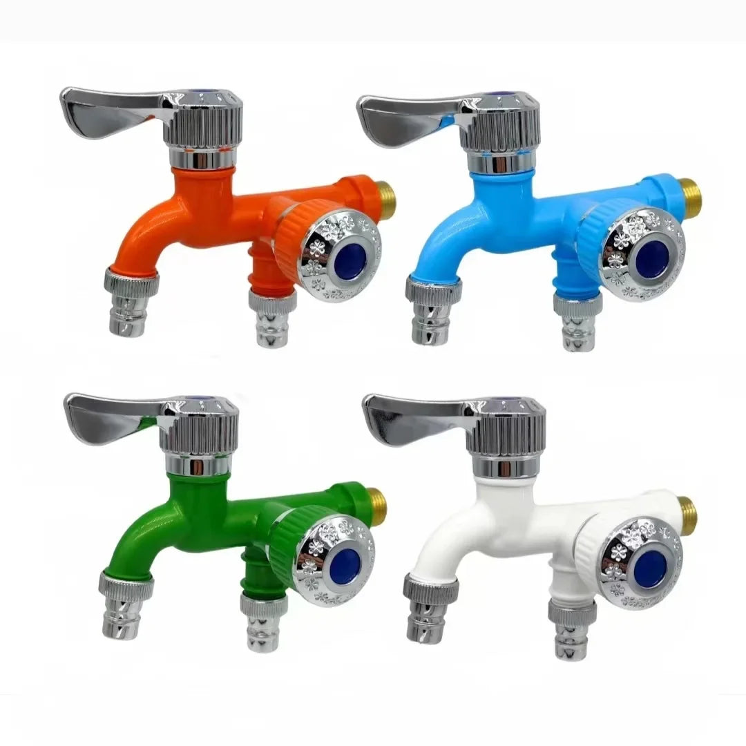 Faucet Double Outlet Dual Control Water Tap  Plastic Connector 1/2" Universal Interface