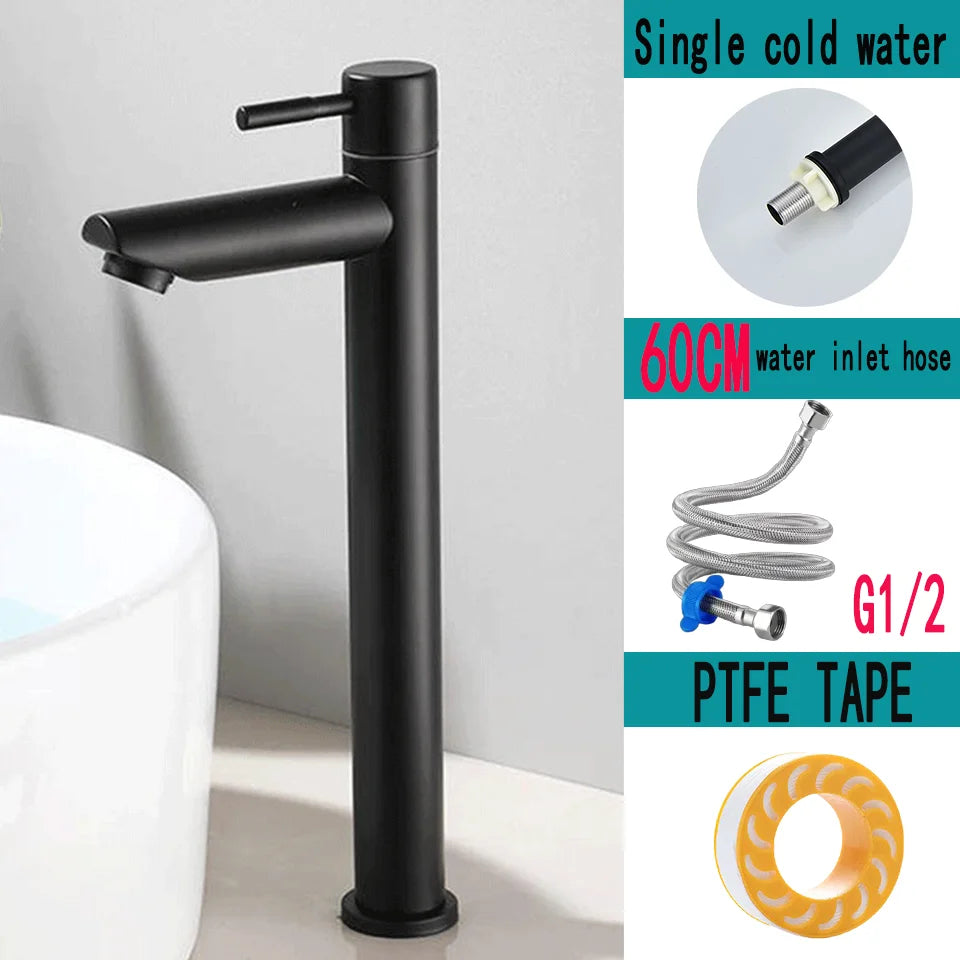 Stainless steel washbasin faucet. Single cold water