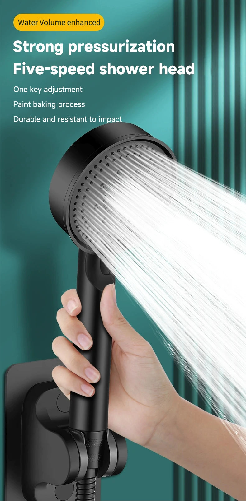 5 Modes Pressure Boost Shower Head Multifunction Adjustable Large Water Shower