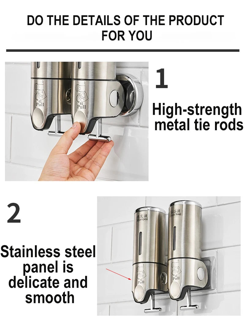 500ML Shampoo Soap Liquid Dispenser Single/Double/Triple Wall Mounted Square Manual Shower Shampoo Liquid Dispenser
