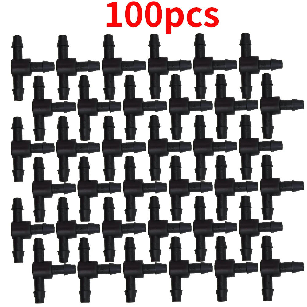 50PCS Plastic Barbed 3-Way TEE Connector for 4/7mm Tubing Watering Pipe Hose Couplings Micro Drip Irrigation Garden Tools