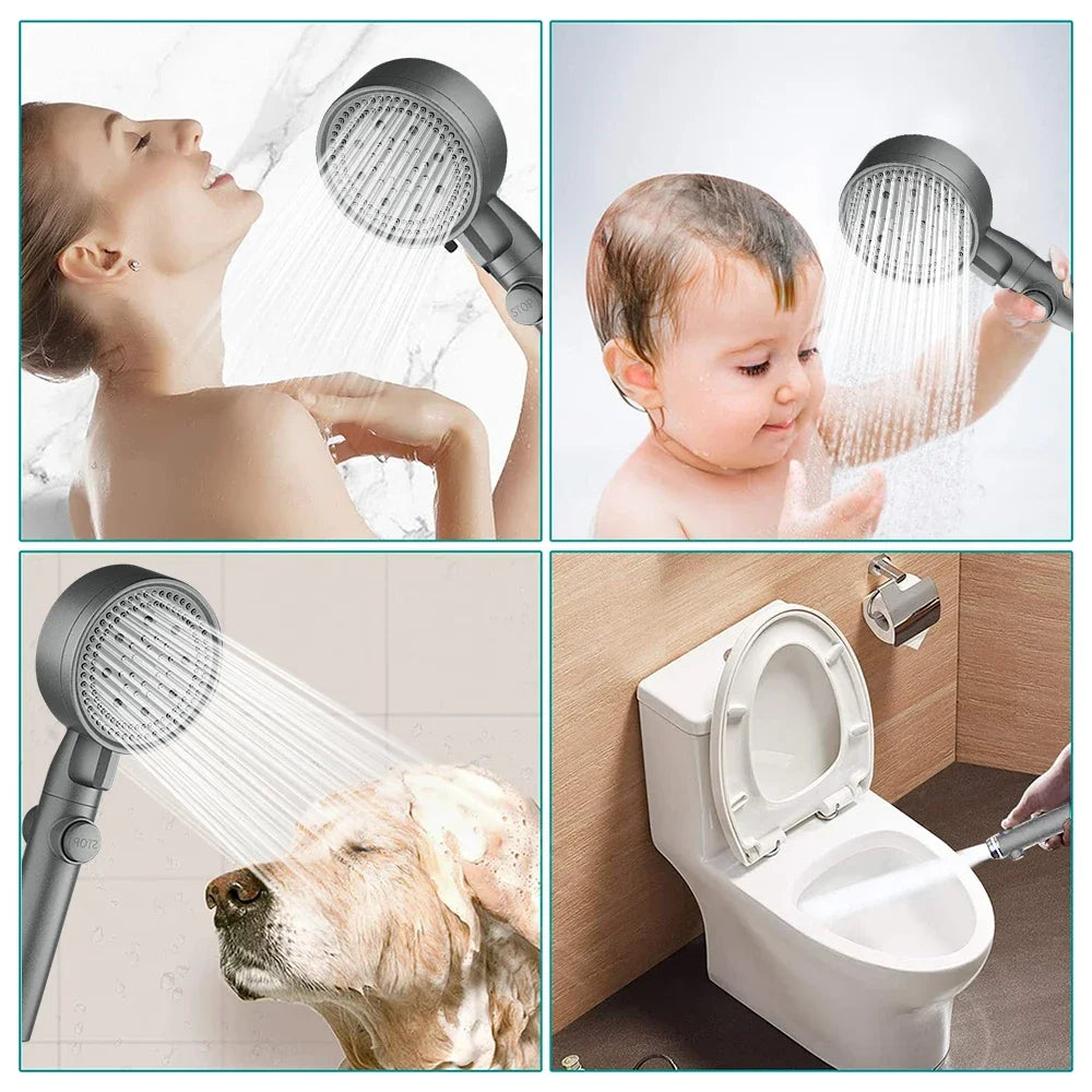 High Pressure Shower Head 5 Modes Adjustable One-Key Stop Spray Nozzle