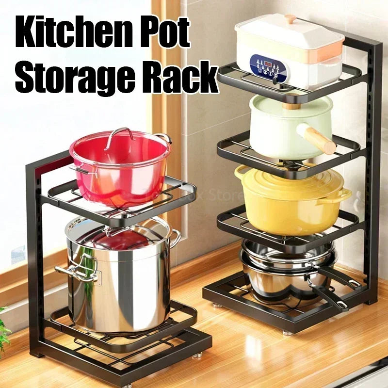 Kitchen Under Sink Pot Holder Multilayer Frying Pan Rice Cooker Seasoning Storage Rack Adjustable Stainless Steel Organizer